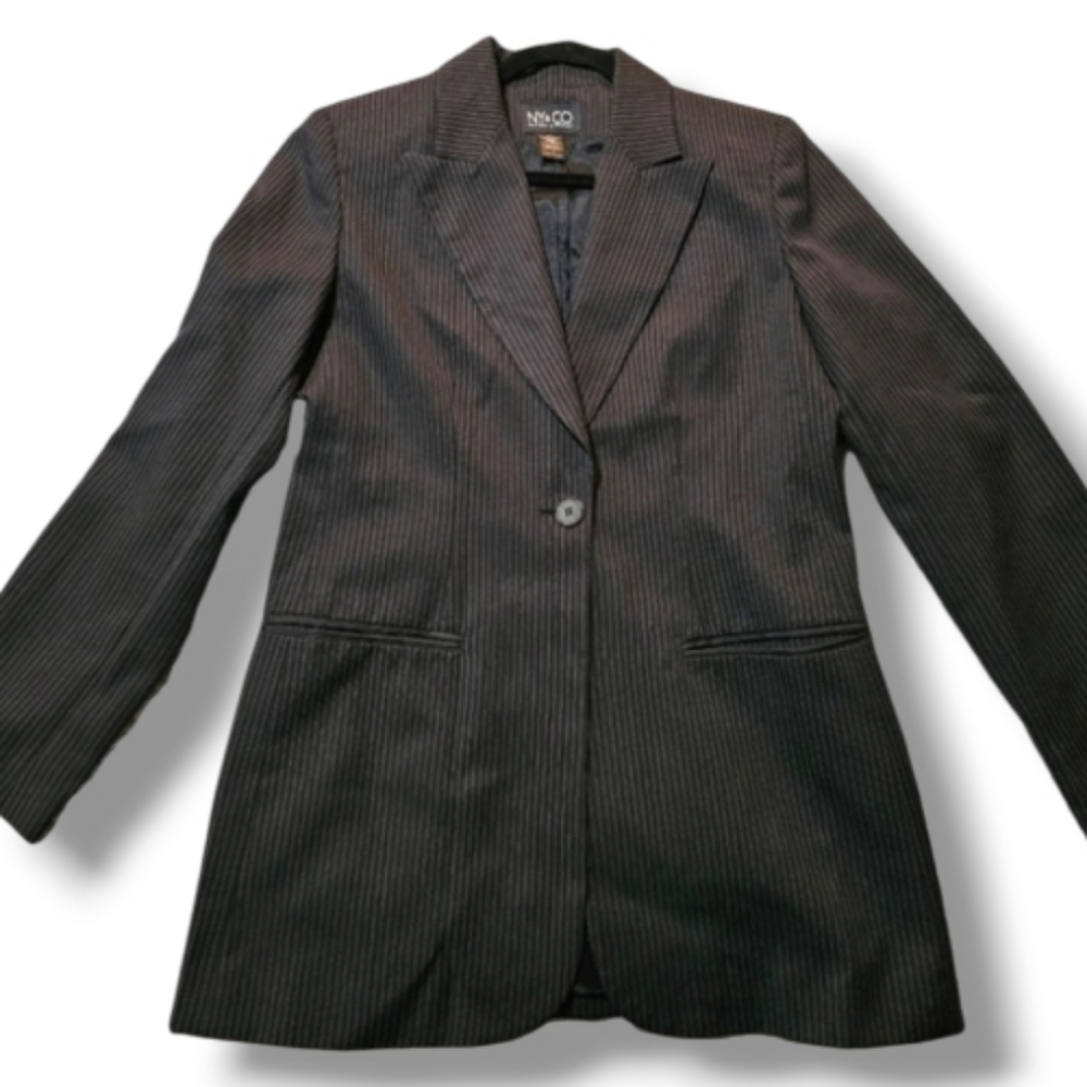 New York & Company Stretch Black Stripes Oversized Blazer Size 4